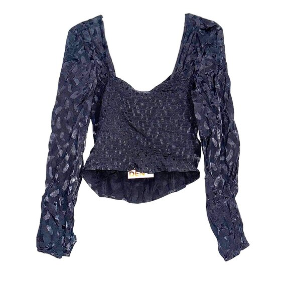 Leyden Black Textured Long Sleeve Cropped Top Medium - Picture 7 of 9